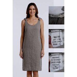 Valentina Naldi‎ Made in Italy 100% Linen Tie Shoulder Slip Dress Taupe L